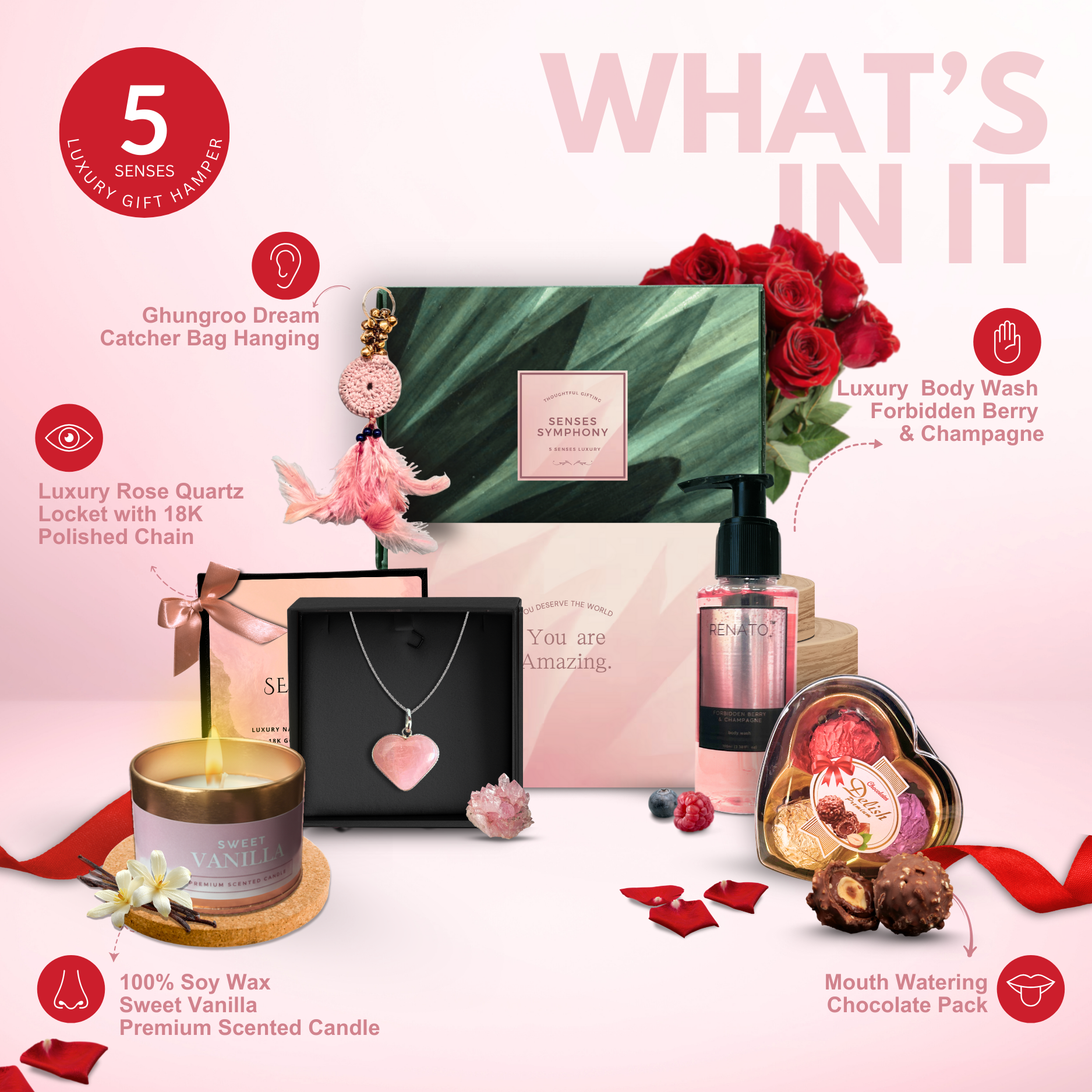 Senses Symphony For Valentine | Luxury 5 Senses Gift Hamper for Women