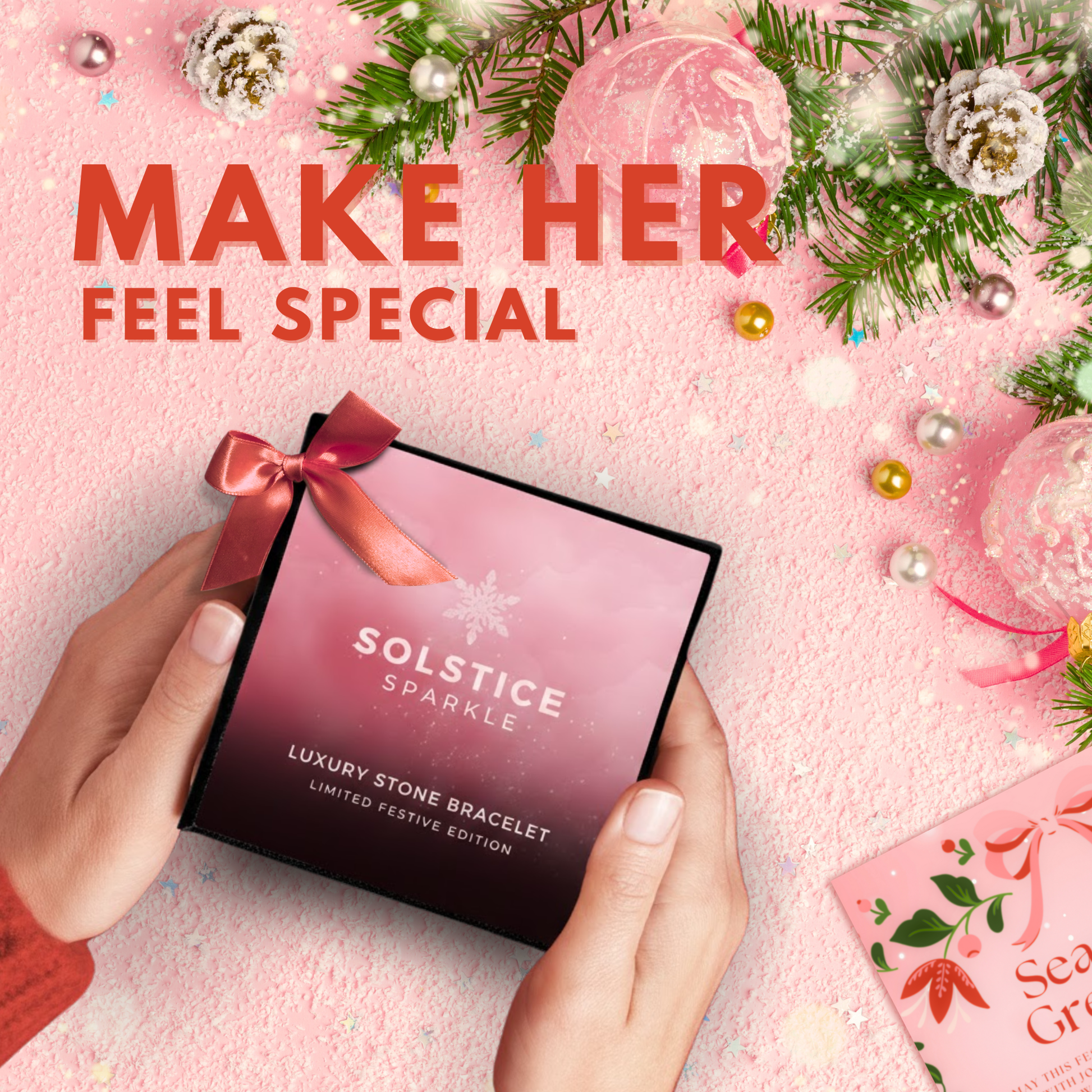 Solstice Sparkle| Pink Jasper Festive Snowflake Bracelet