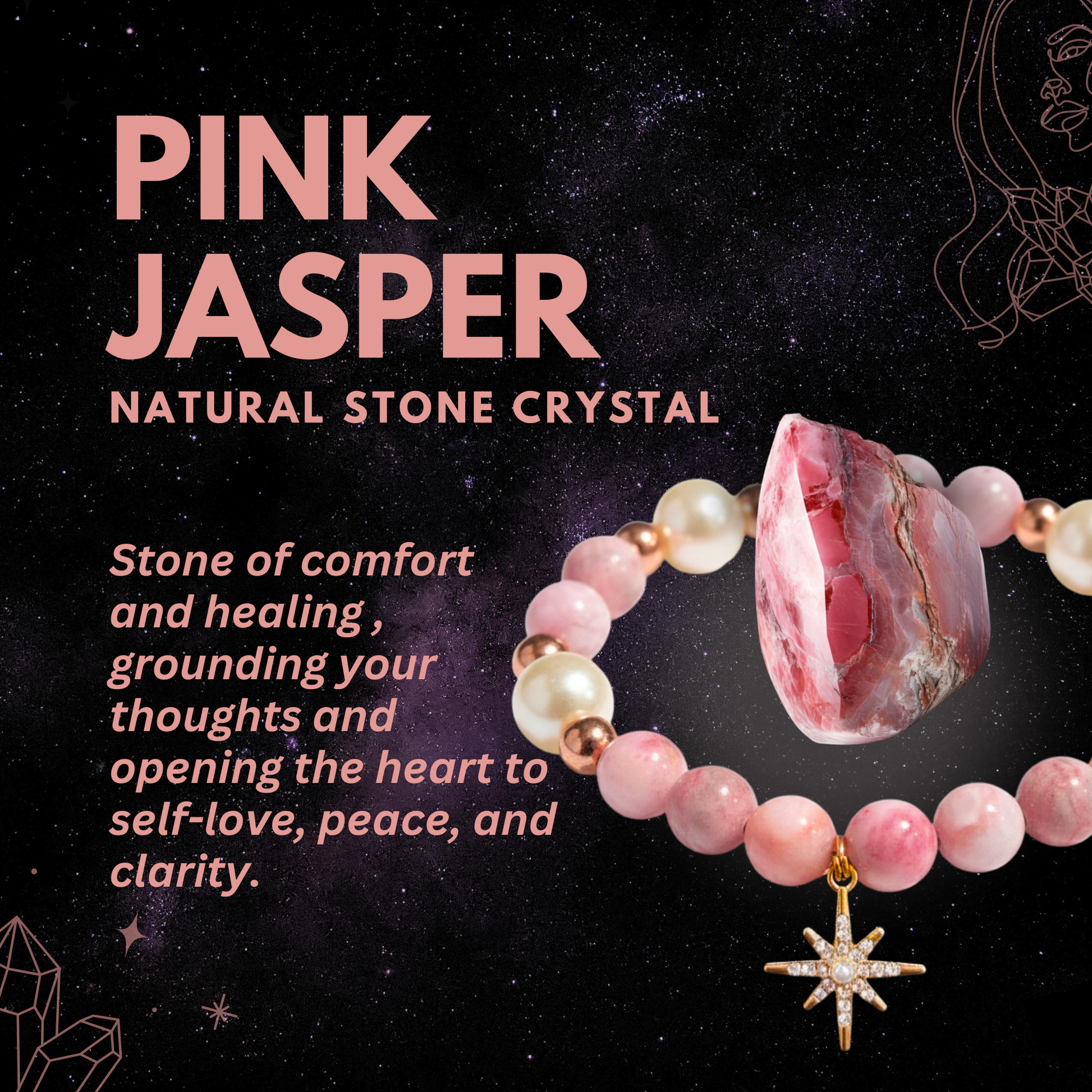 Solstice Sparkle| Pink Jasper Festive Snowflake Bracelet