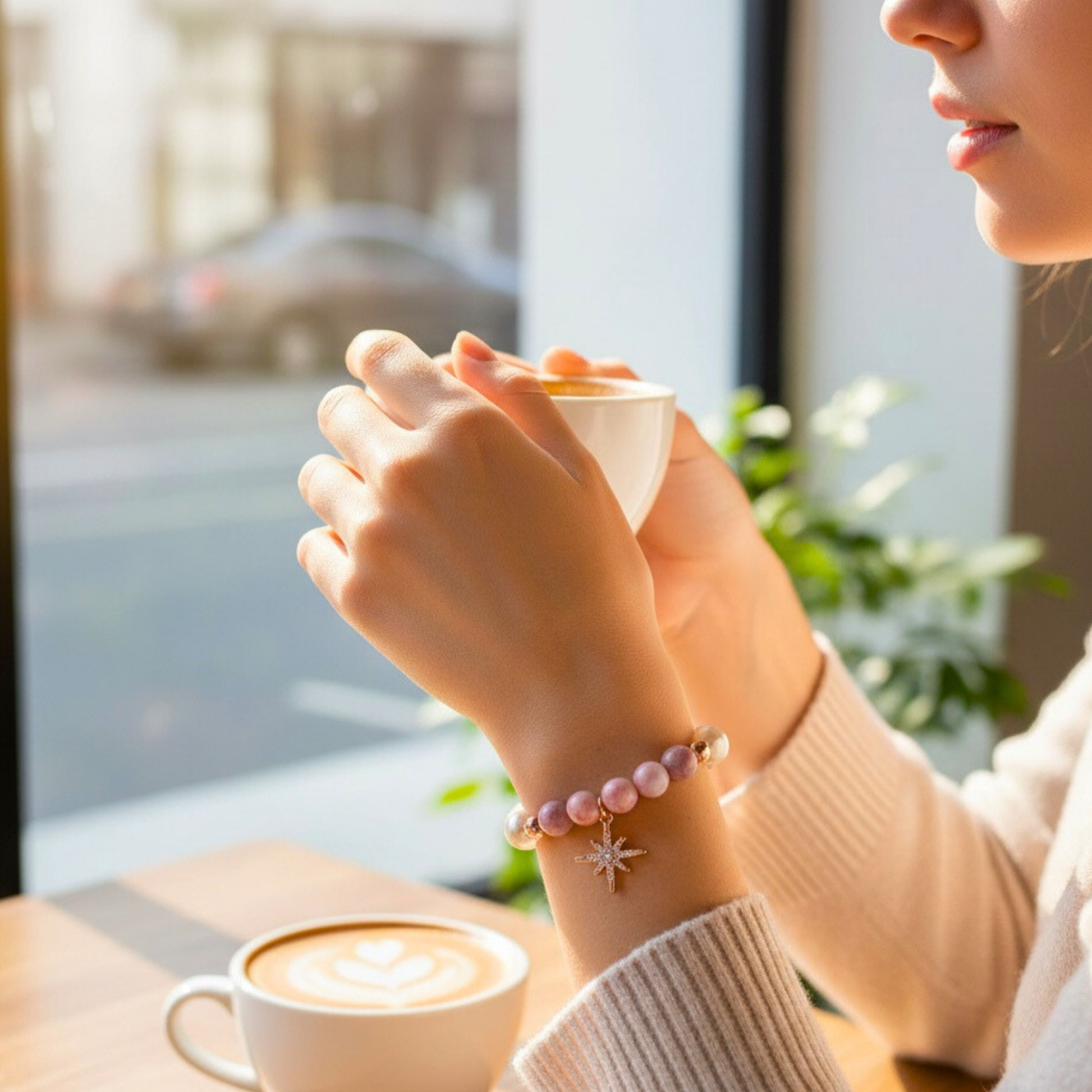 Solstice Sparkle| Pink Jasper Festive Snowflake Bracelet
