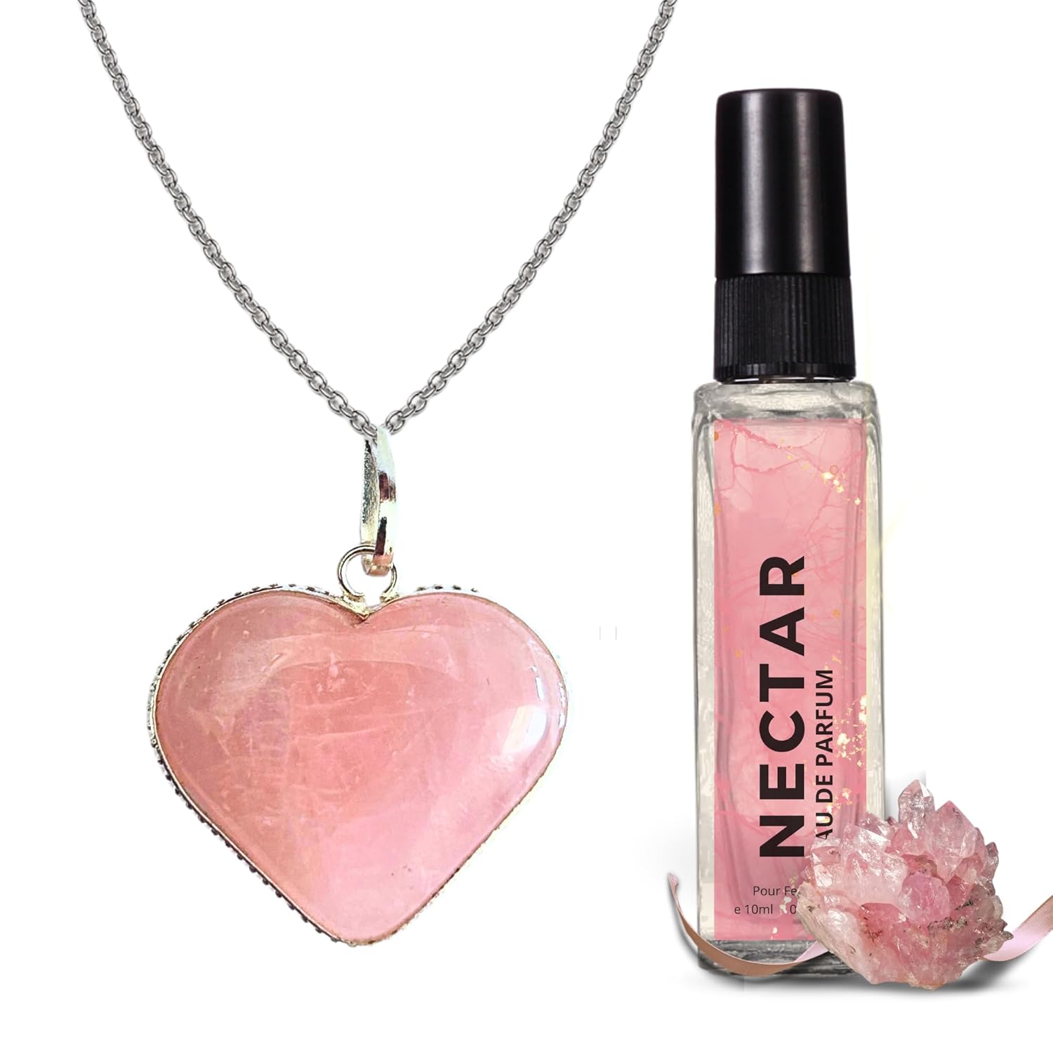 Pink Serenity | Rose Quarts Heart Pendant & Perfume Gift Set