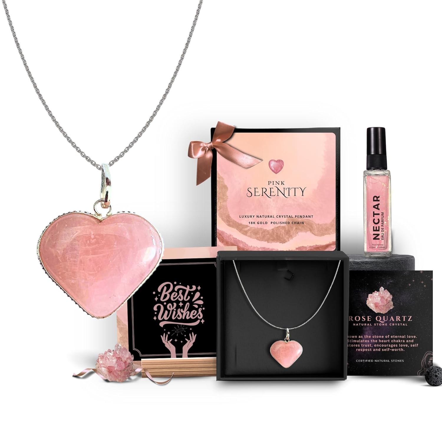 Pink Serenity | Rose Quarts Heart Pendant & Perfume Gift Set
