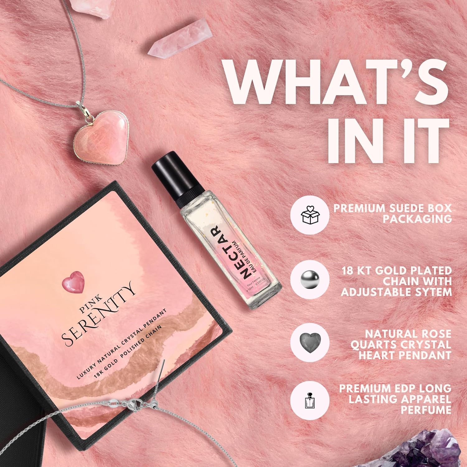 Pink Serenity | Rose Quarts Heart Pendant & Perfume Gift Set